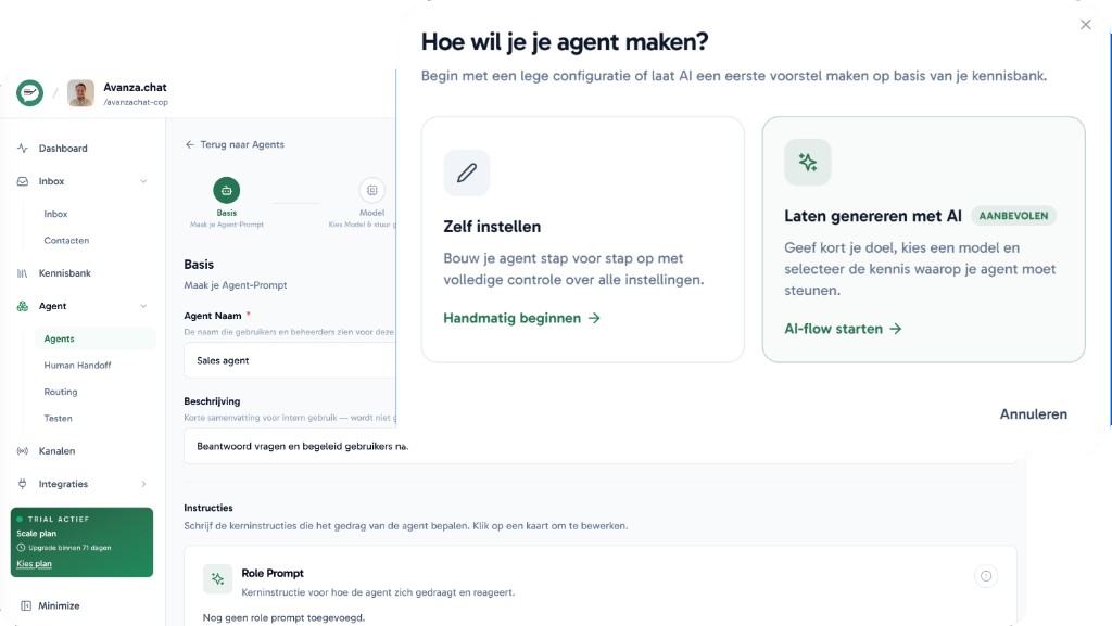 Avanza agent builder: zelf instellen of genereren met AI