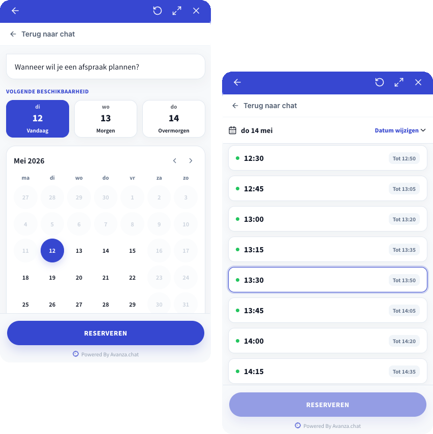 Avanza afspraak planner in de chat