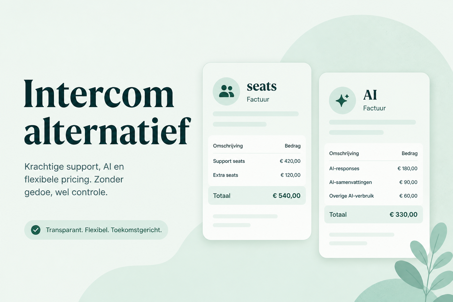 Redactionele kaart: Intercom-alternatief op seats versus AI-kosten