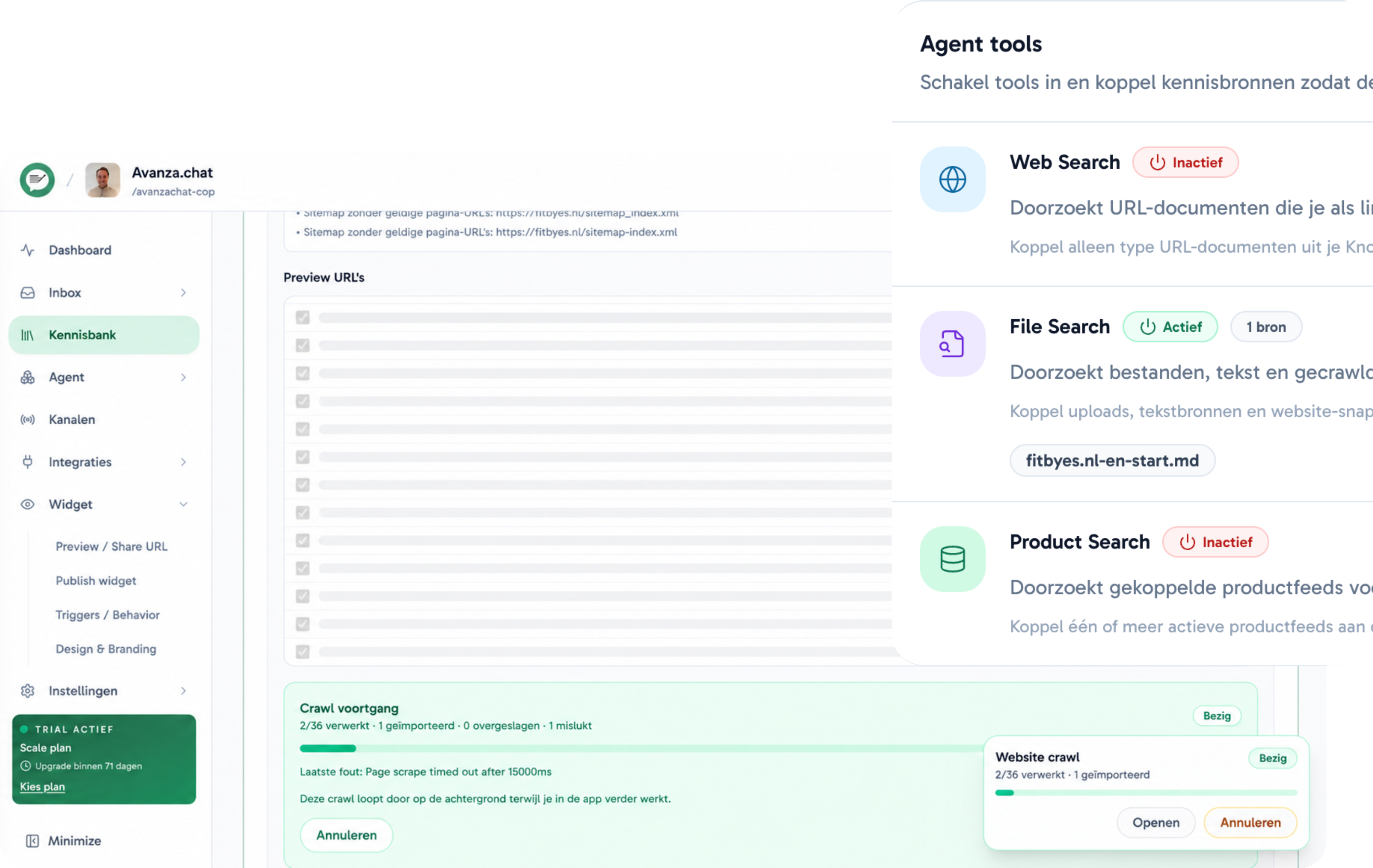 Avanza kennisbank met agent tools en databronnen
