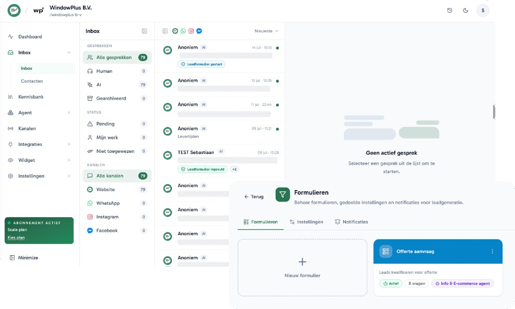 Avanza inbox met leadformulieren en offerte-aanvraag formulierbeheer