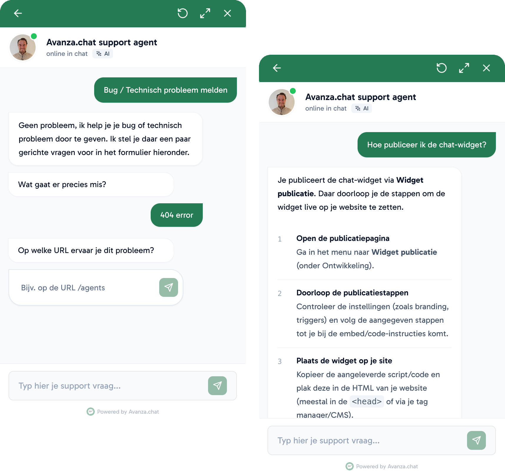 Avanza support chat op website en mobiel